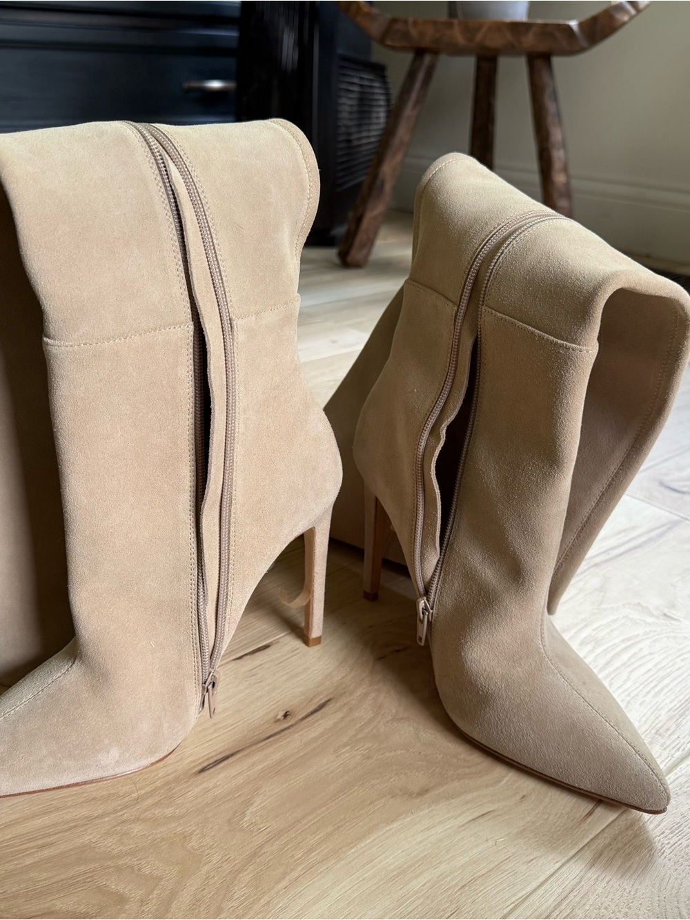 Raye Suede Knee-High Stiletto Boots in Tan - Women's Fashion Boots